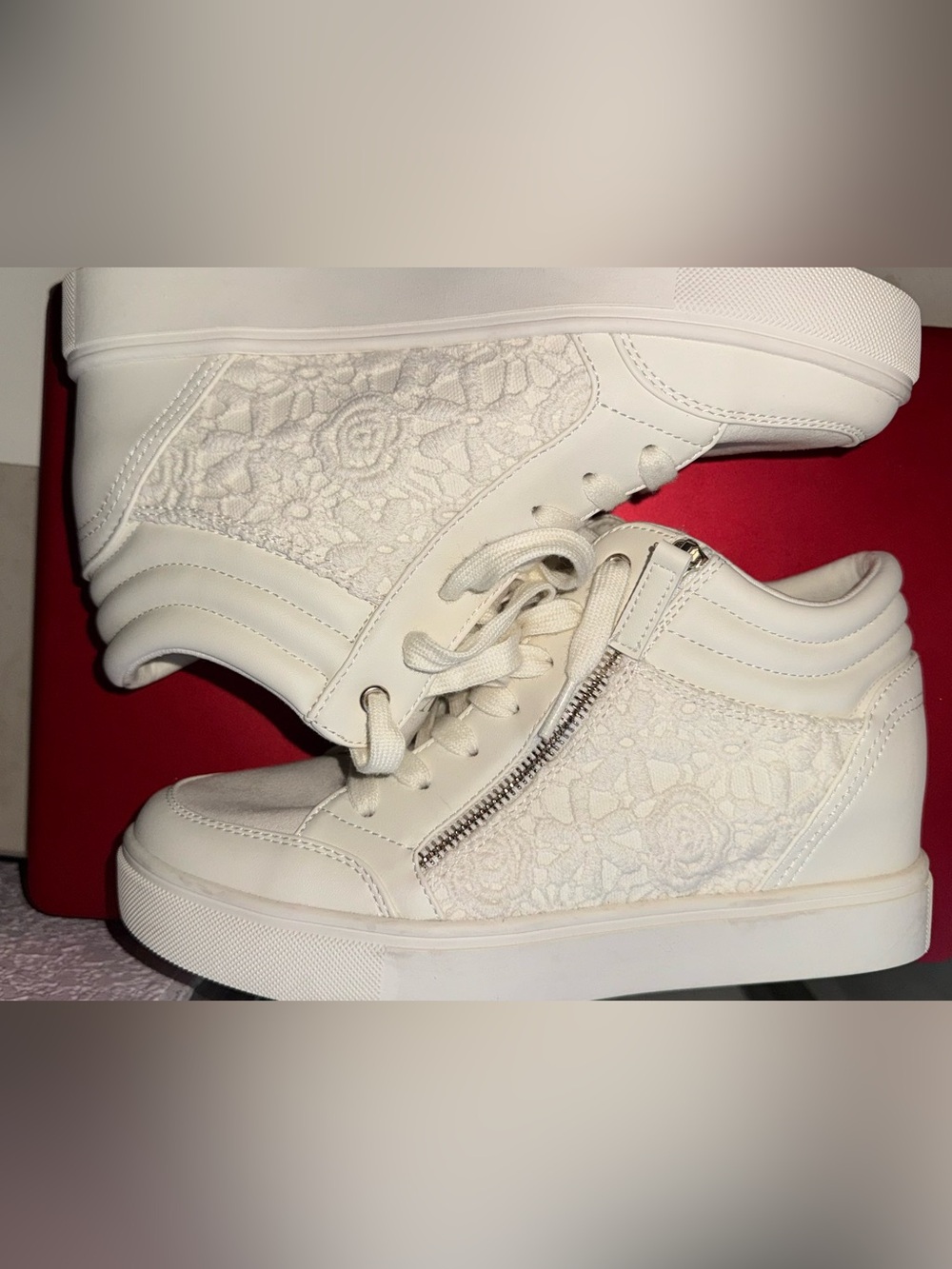 White Lace High-Top Women's Sneakers